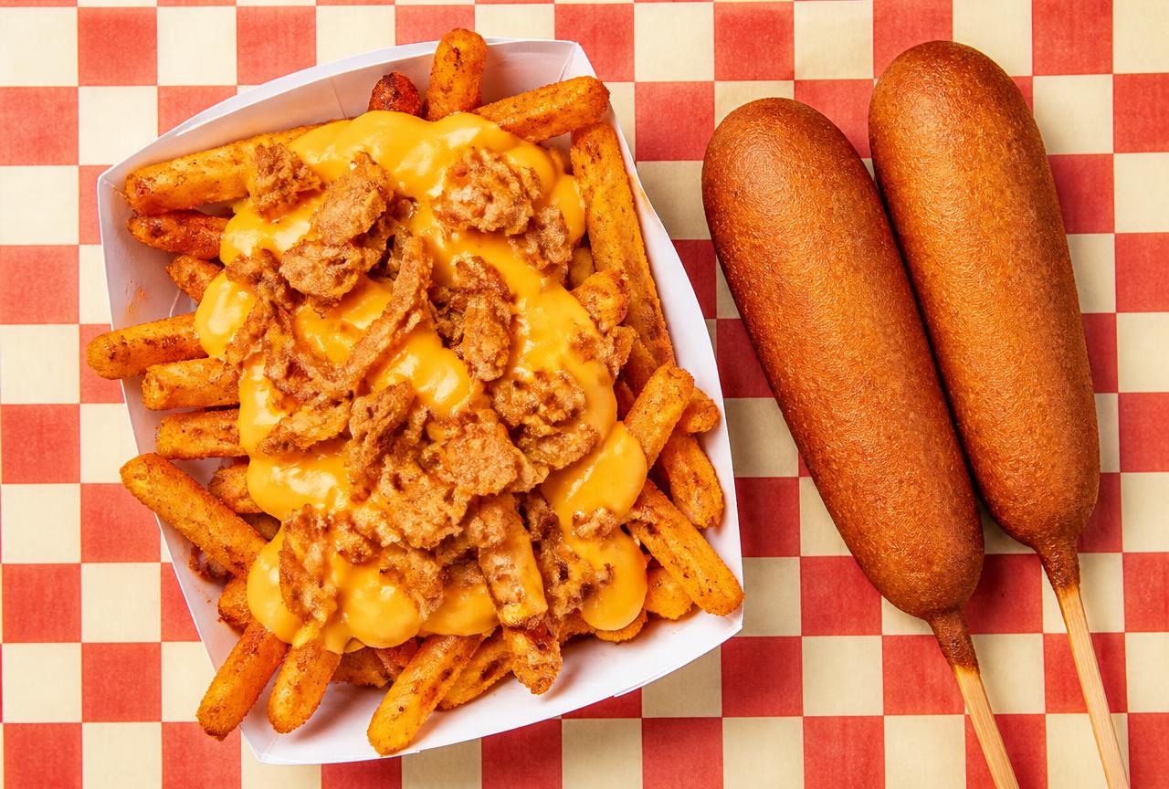 Loaded HANSI fries and corn dogs
